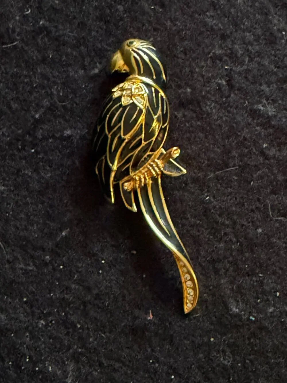 Vintage Swarovski SAL* Gold-Tone/Black Enamel Parrot Brooch/Pin